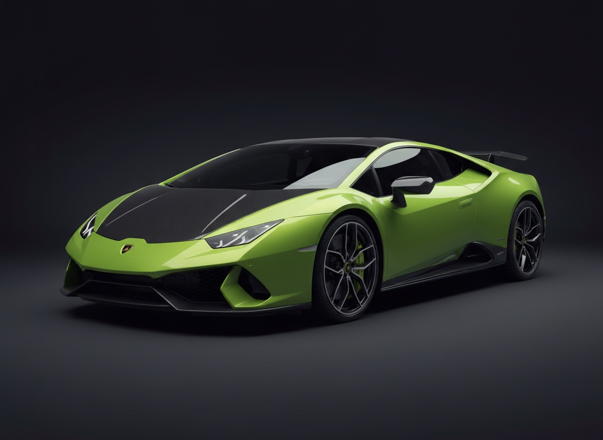 Lamborghini Huracán EVO verde lima en estudio oscuro